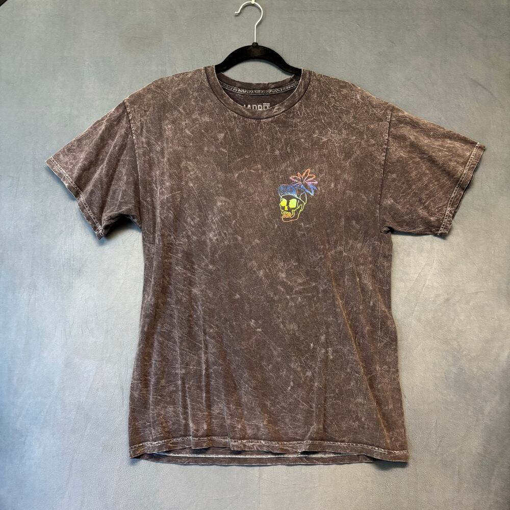 LA DRFT Acid Wash Skull Palm Graphic T-Shirt Large Double Sided Skater Street